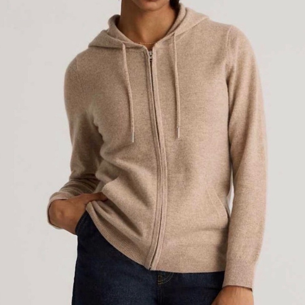 Quince women's Mongolian Cashmere Full Zip Hoodie oatmeal soft Size M NWT